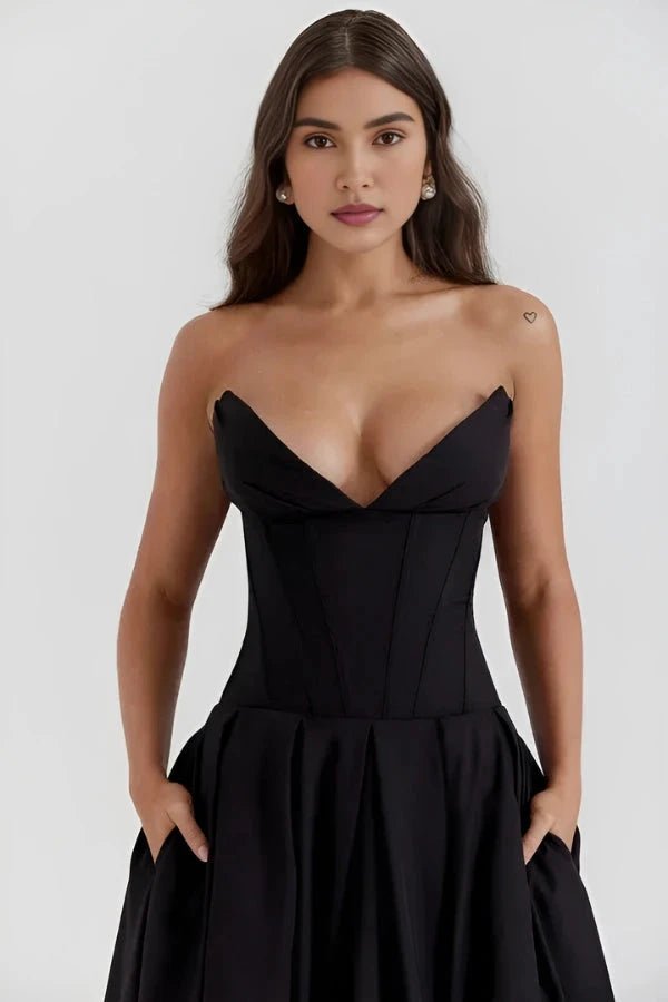 Lisa | Women’s Strapless Corset-Style Pleated Midi Dress