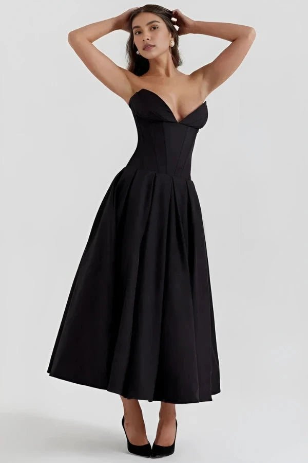 Lisa | Women’s Strapless Corset-Style Pleated Midi Dress