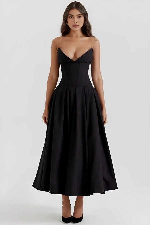Lisa | Women’s Strapless Corset-Style Pleated Midi Dress