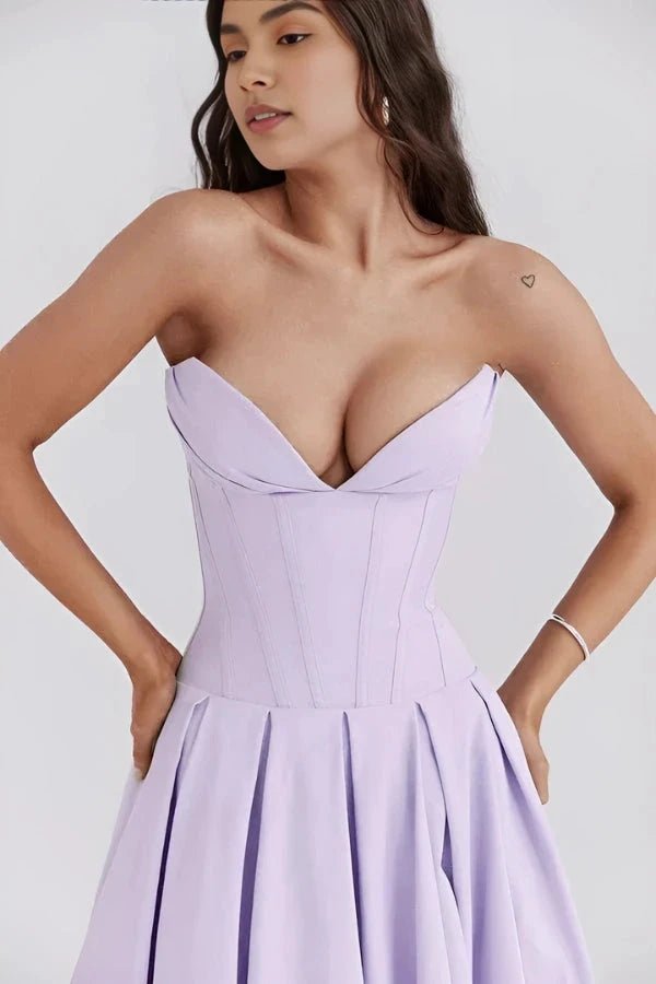 Lisa | Women’s Strapless Corset-Style Pleated Midi Dress