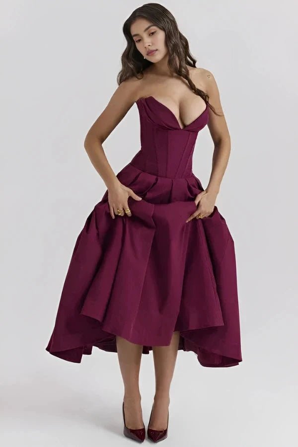 Lisa | Women’s Strapless Corset-Style Pleated Midi Dress