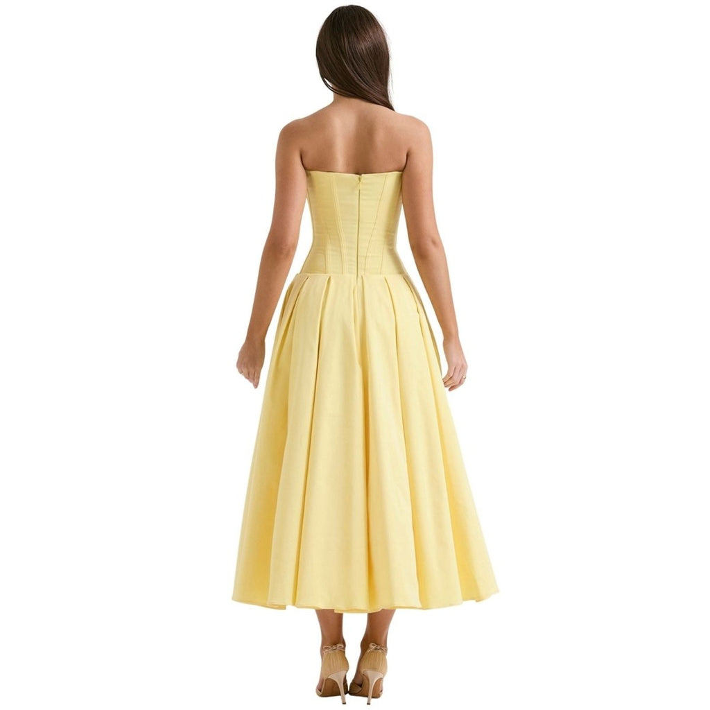 Lisa | Women’s Strapless Corset-Style Pleated Midi Dress