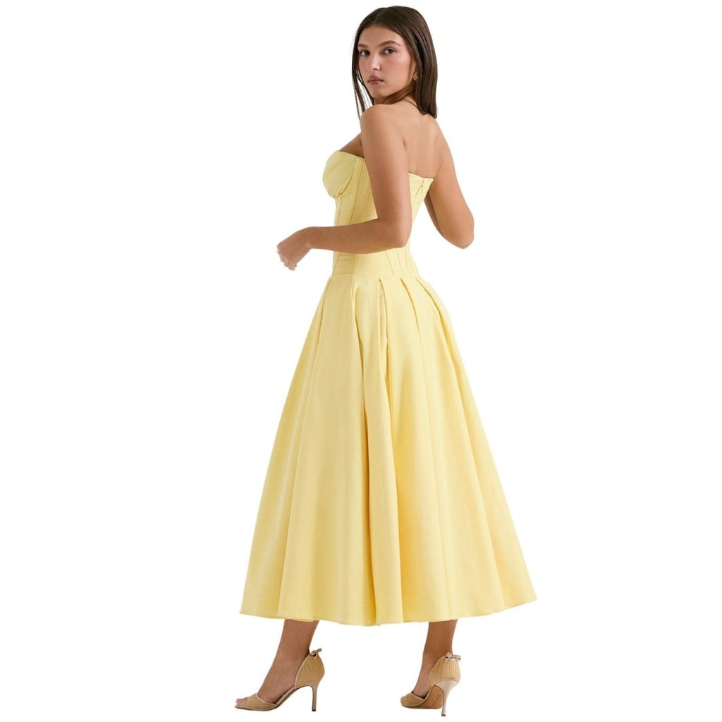 Lisa | Women’s Strapless Corset-Style Pleated Midi Dress