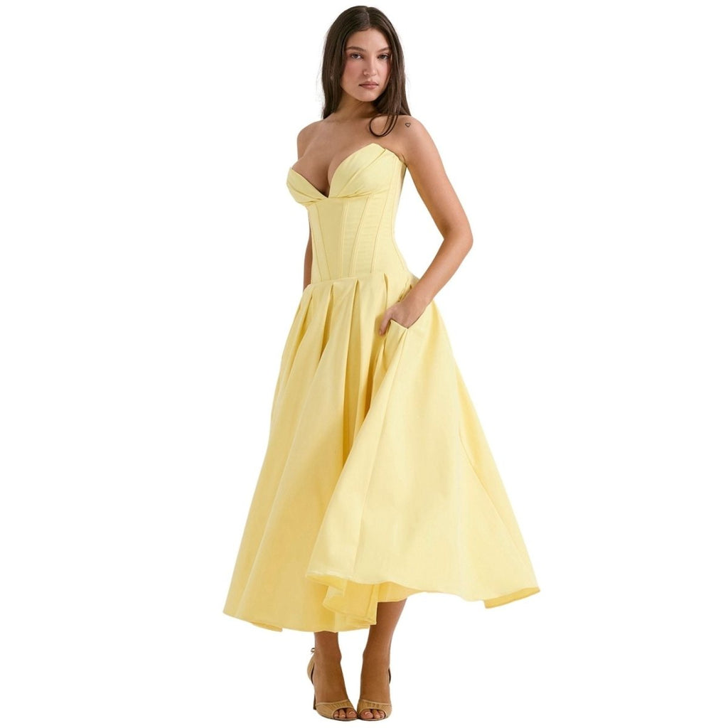 Lisa | Women’s Strapless Corset-Style Pleated Midi Dress