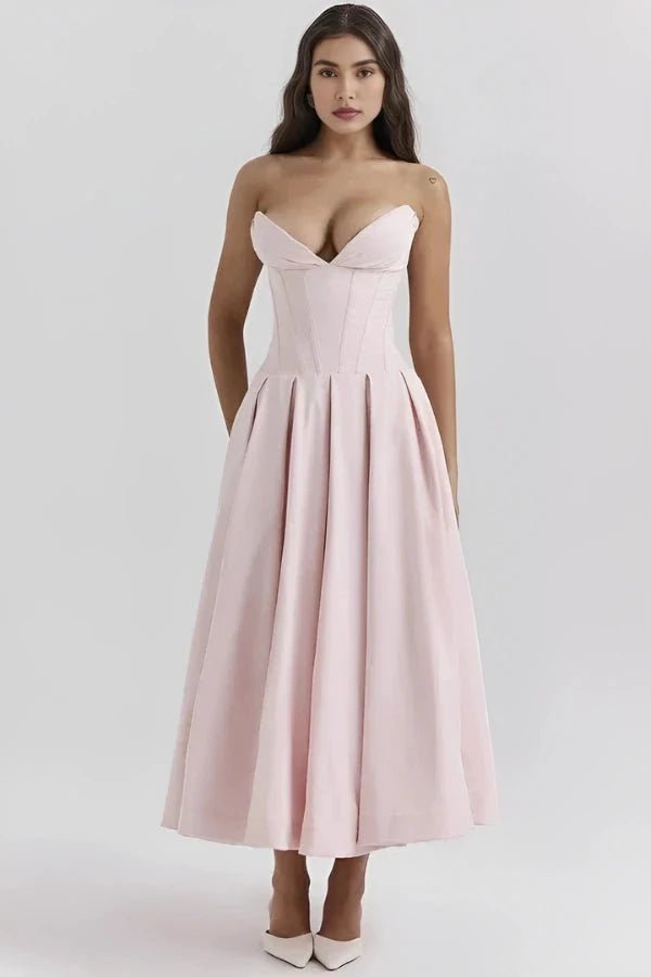 Lisa | Women’s Strapless Corset-Style Pleated Midi Dress