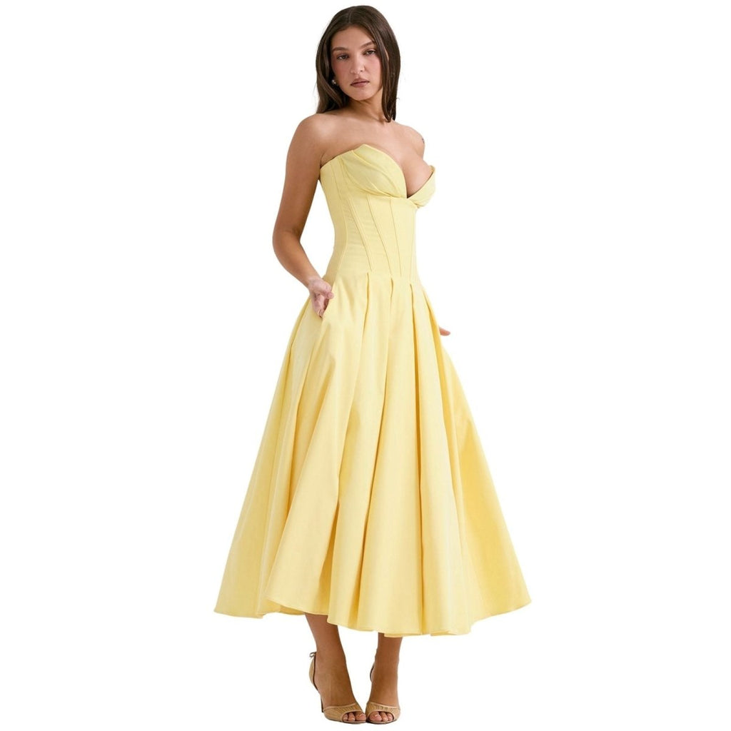 Lisa | Women’s Strapless Corset-Style Pleated Midi Dress