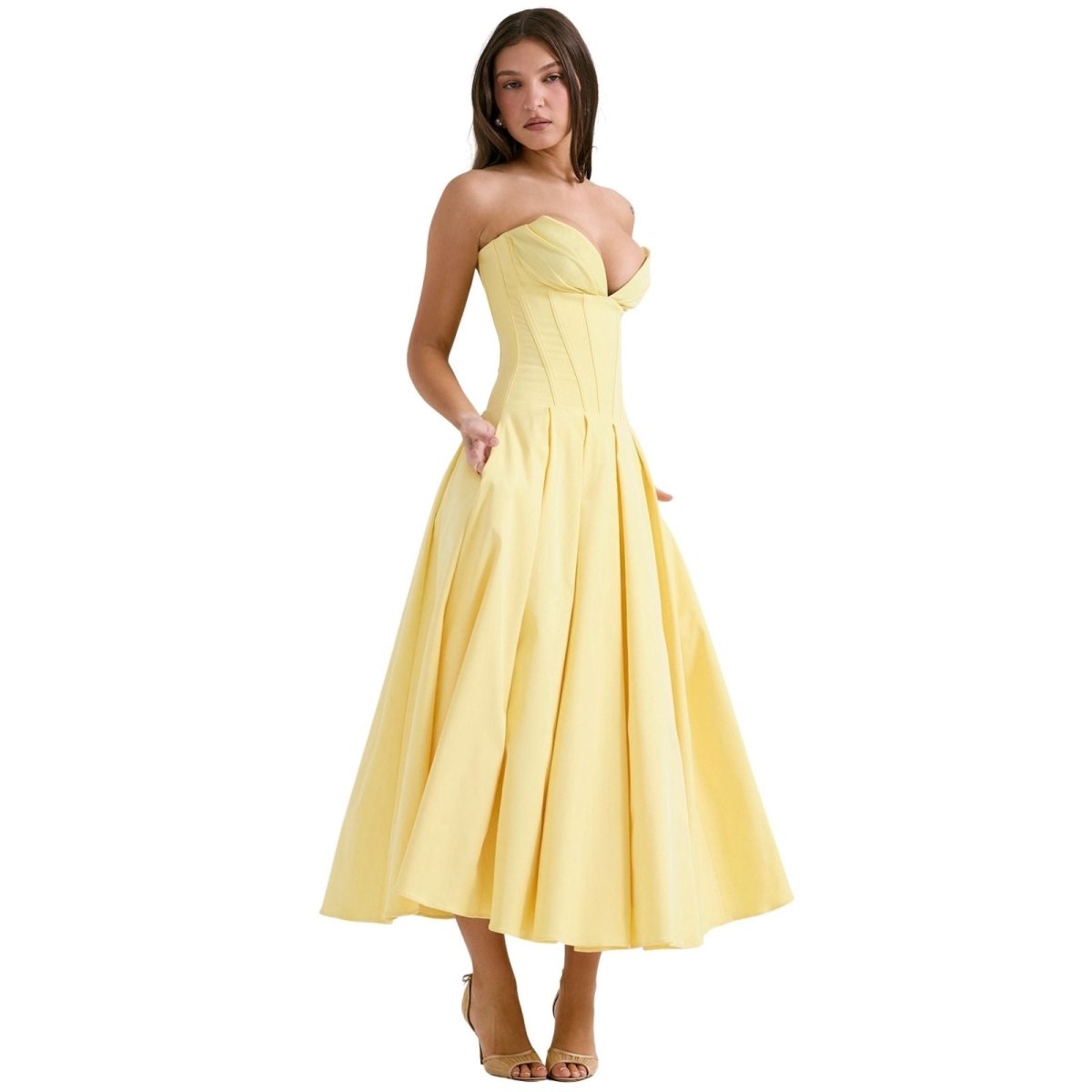 Lisa | Women’s Strapless Corset-Style Pleated Midi Dress