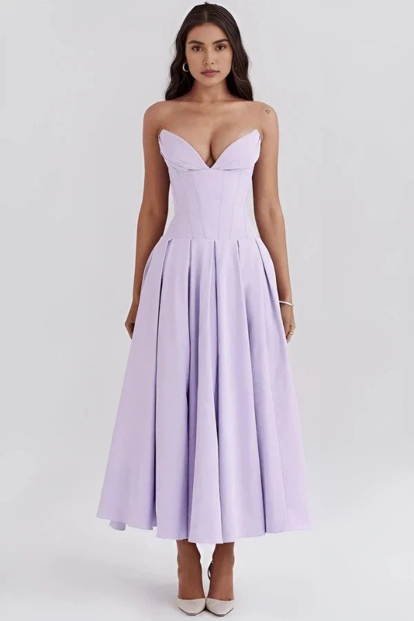 Lisa | Women’s Strapless Corset-Style Pleated Midi Dress