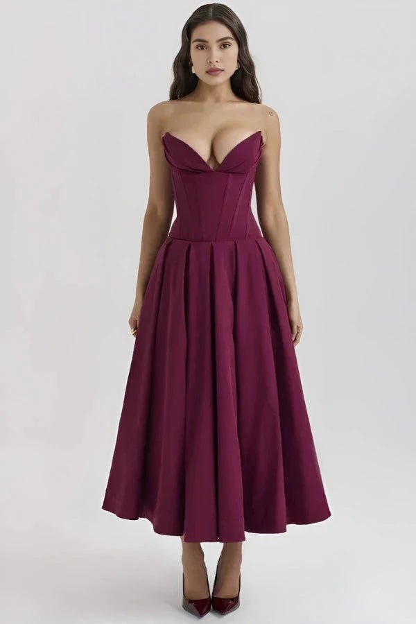 Lisa | Women’s Strapless Corset-Style Pleated Midi Dress
