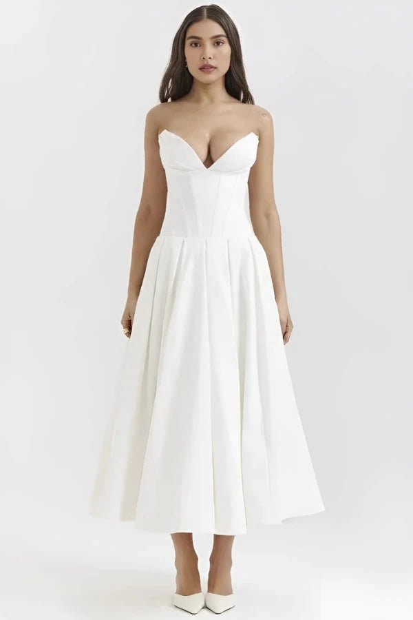 Lisa | Women’s Strapless Corset-Style Pleated Midi Dress