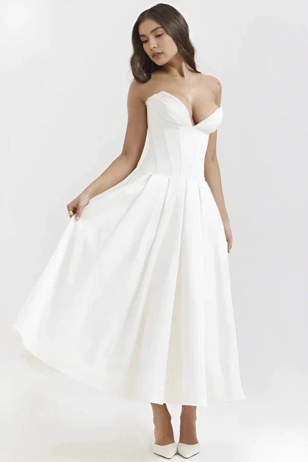Lisa | Women’s Strapless Corset-Style Pleated Midi Dress