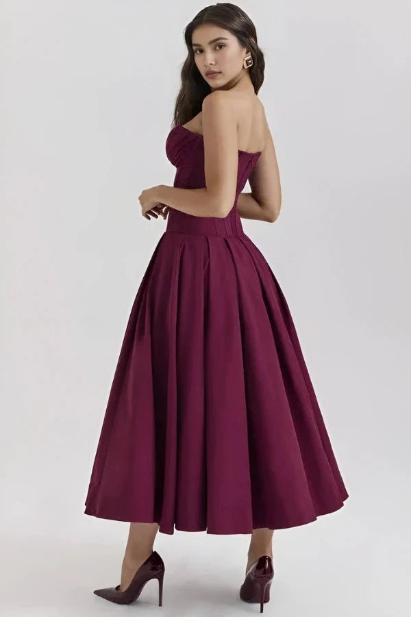 Lisa | Women’s Strapless Corset-Style Pleated Midi Dress