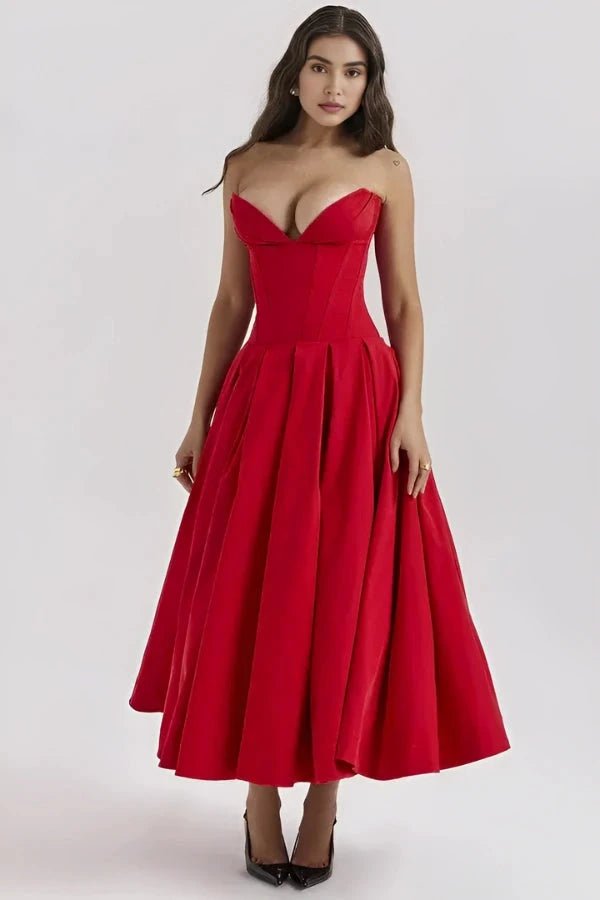 Lisa | Women’s Strapless Corset-Style Pleated Midi Dress