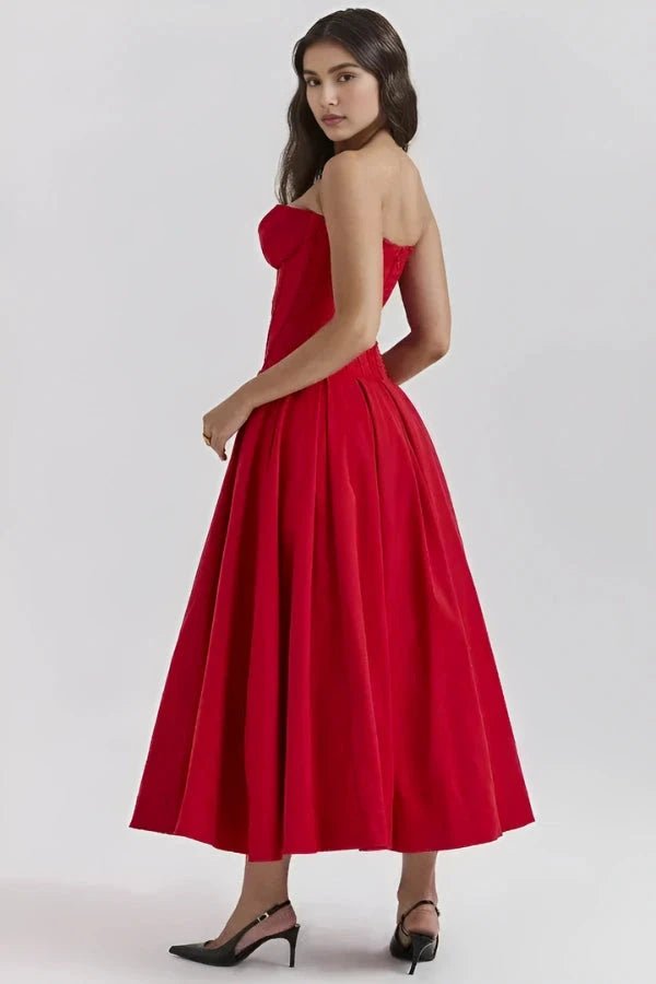 Lisa | Women’s Strapless Corset-Style Pleated Midi Dress