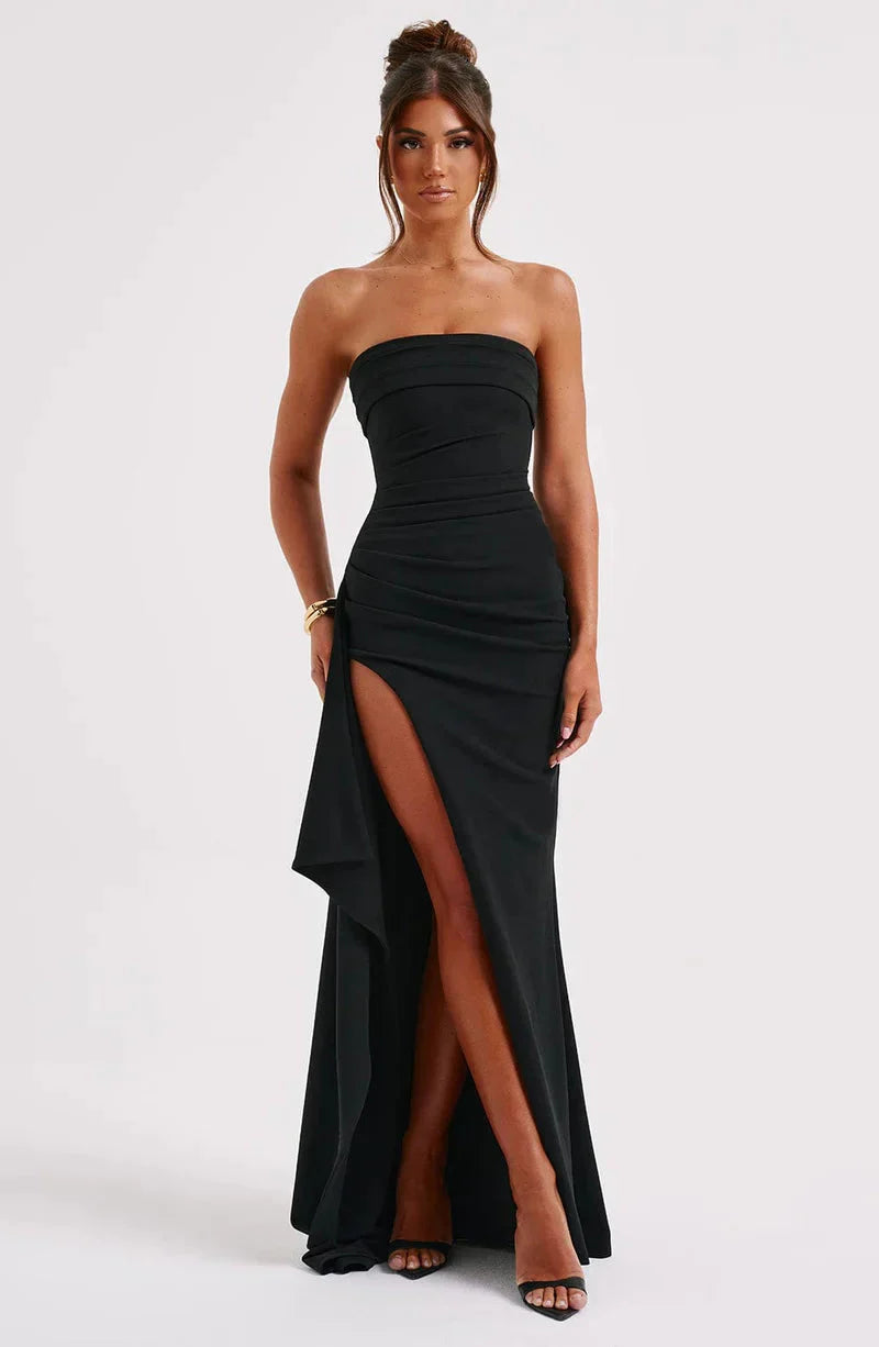 Lisa | Women's Strapless High-Slit Wedding Guest Dress