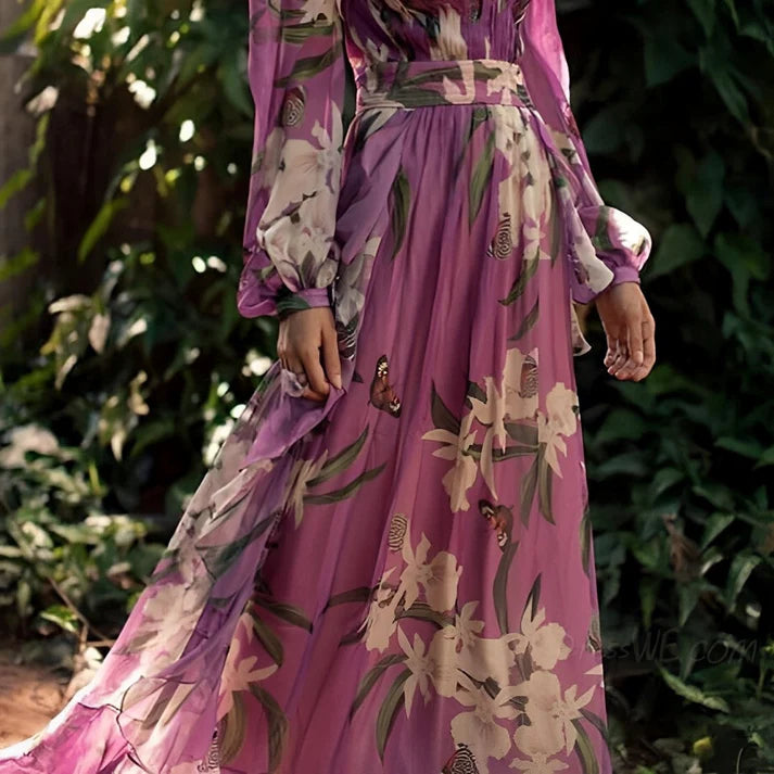 Lisa | Women's V Neck Long Sleeve Floral Maxi Dress