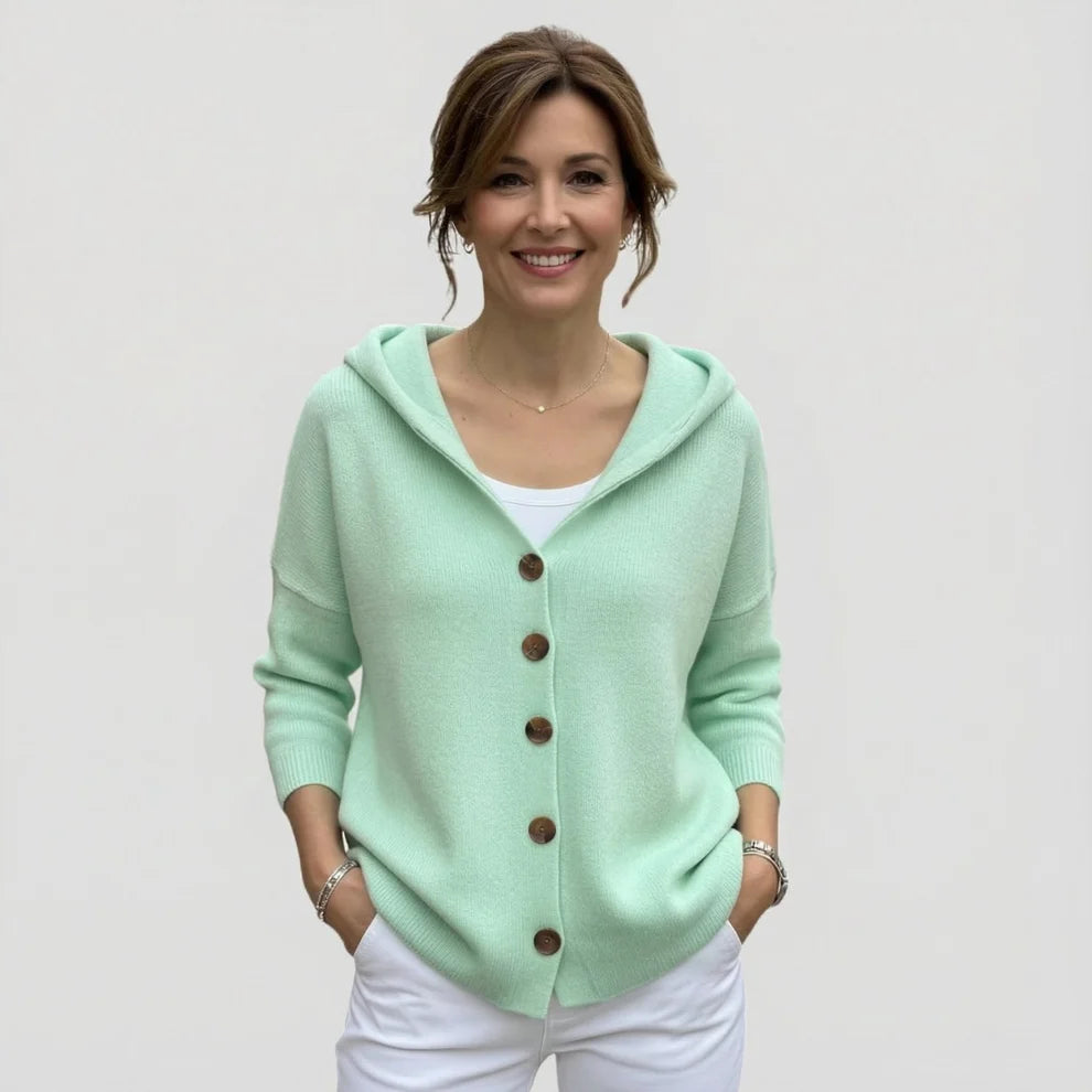 Liza | Women’s Long Sleeve Button Front Hooded Sweater