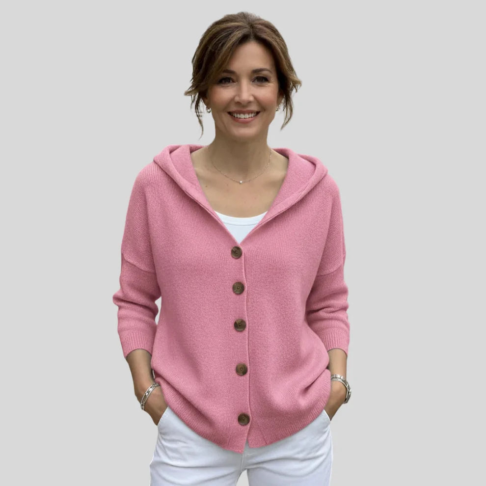 Liza | Women’s Long Sleeve Button Front Hooded Sweater