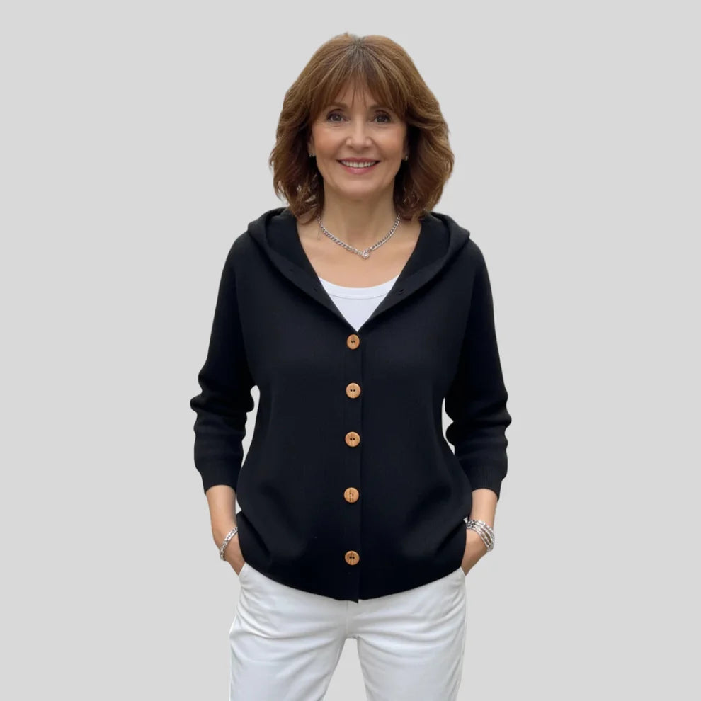 Liza | Women’s Long Sleeve Button Front Hooded Sweater