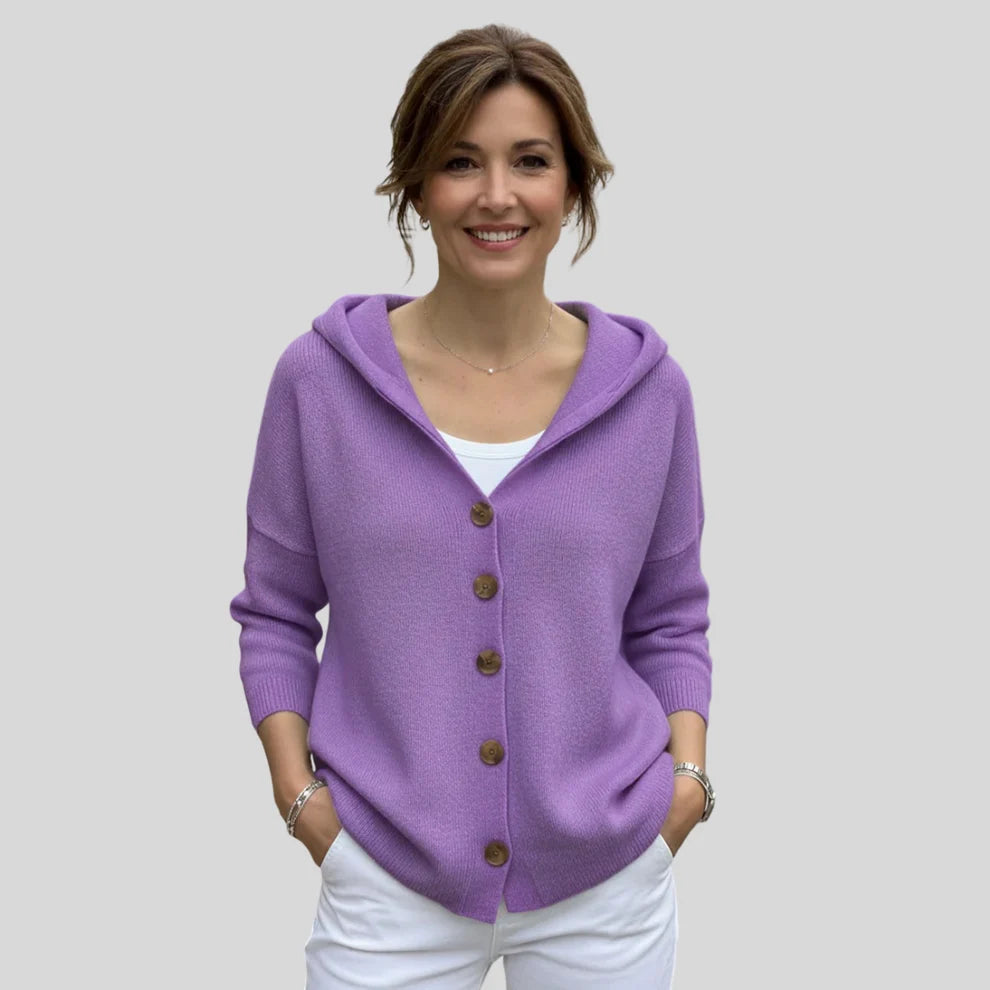 Liza | Women’s Long Sleeve Button Front Hooded Sweater