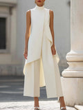 Lizzie | Women's Sleeveless High Neck Wide Leg Two Piece Set