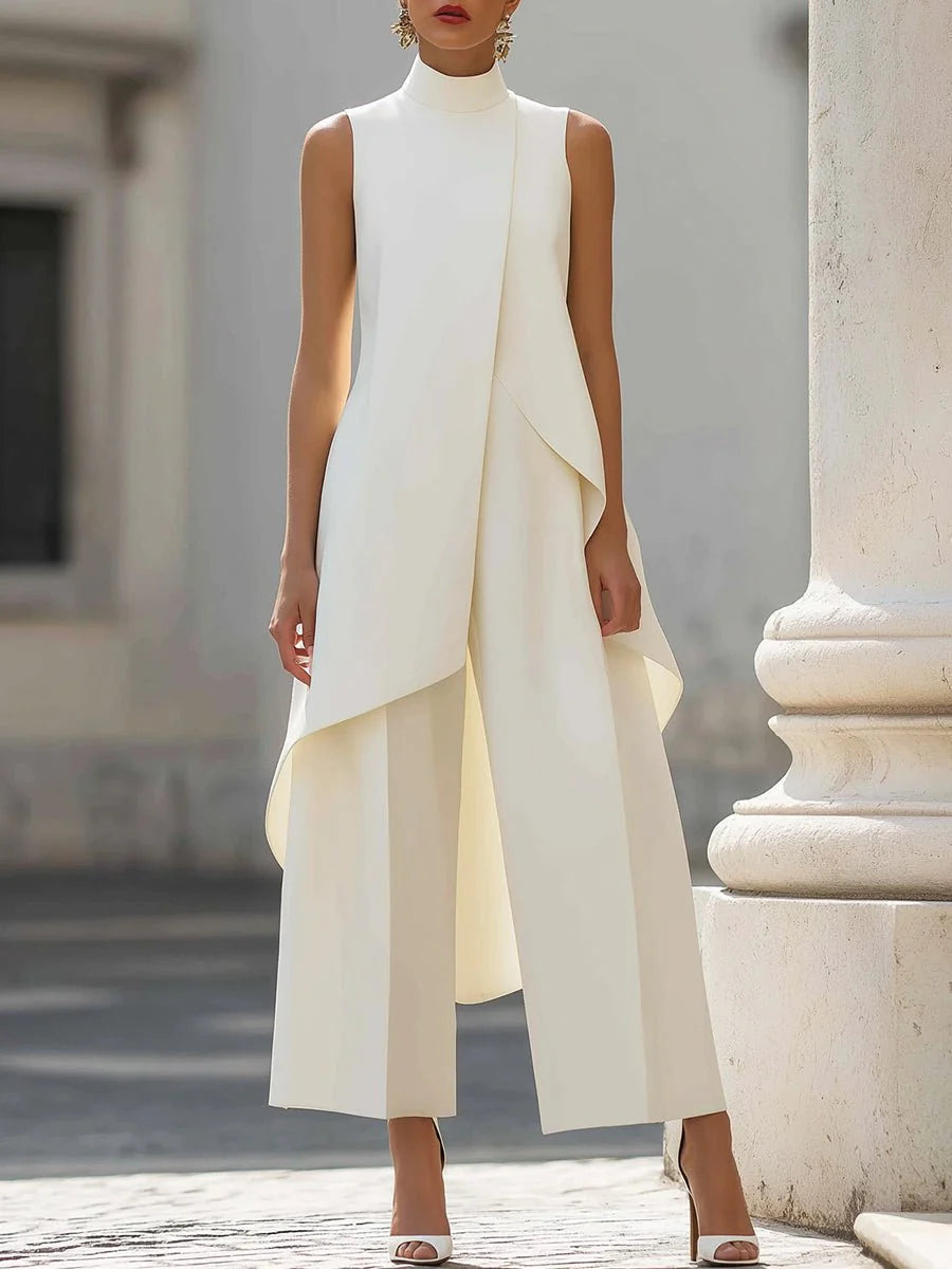 Lizzie | Women's Sleeveless High Neck Wide Leg Two Piece Set