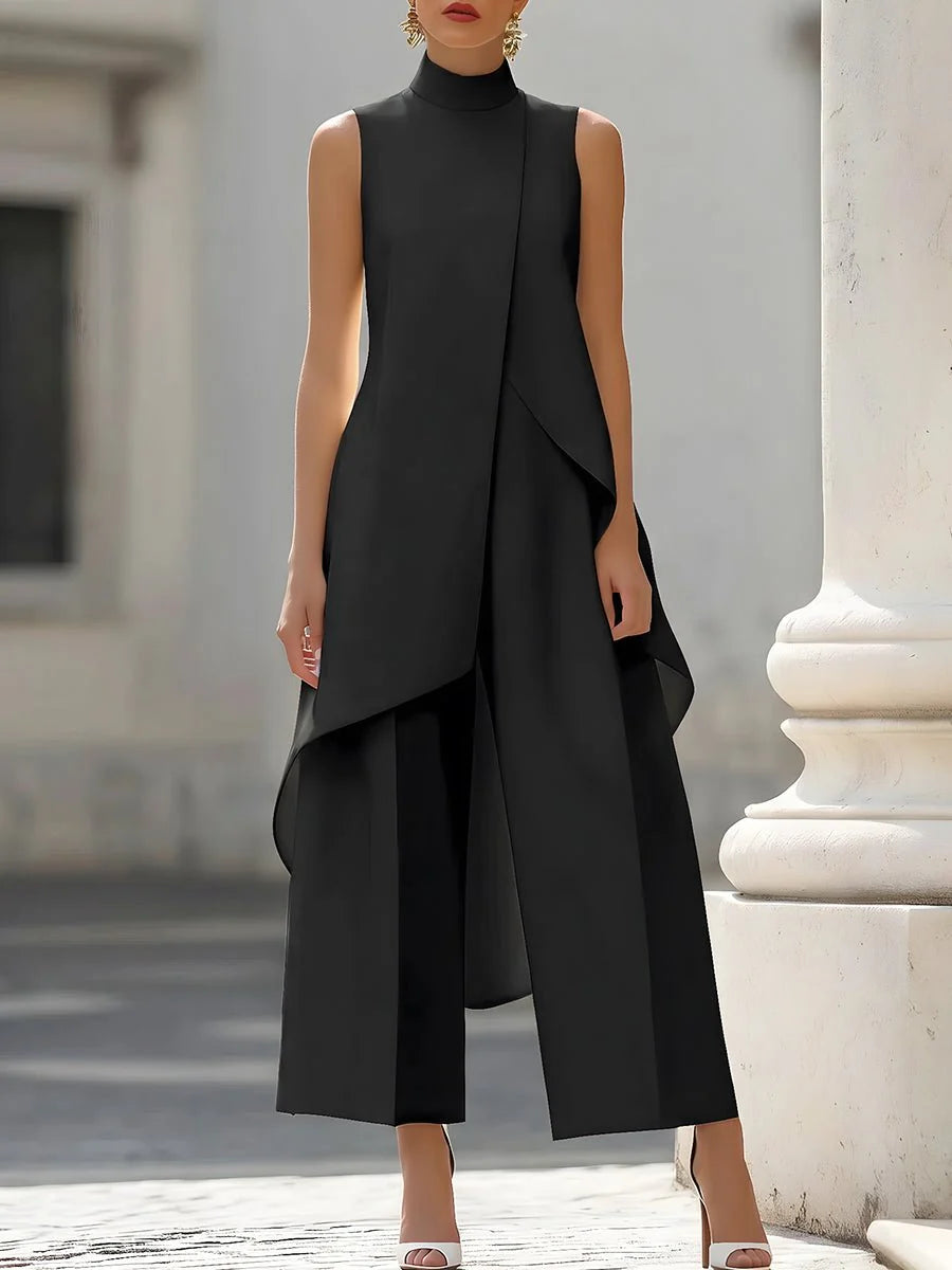Lizzie | Women's Sleeveless High Neck Wide Leg Two Piece Set