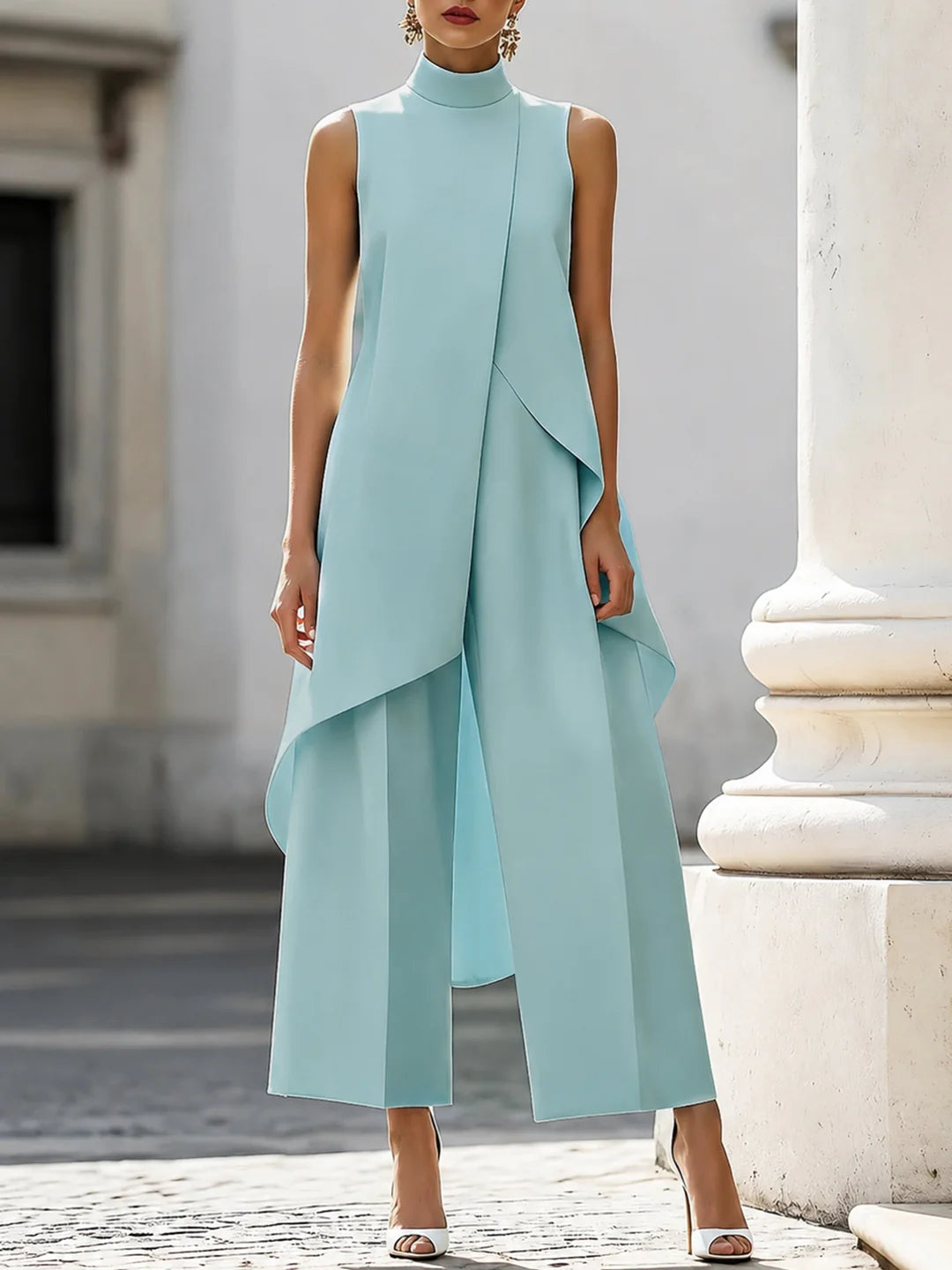 Lizzie | Women's Sleeveless High Neck Wide Leg Two Piece Set