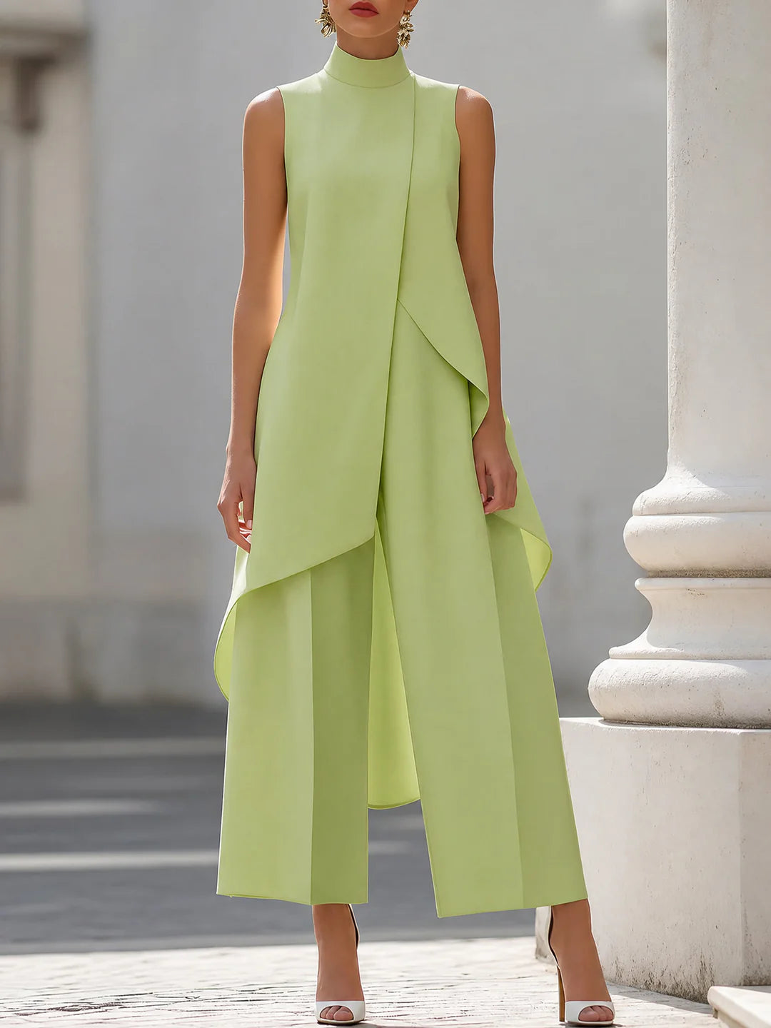 Lizzie | Women's Sleeveless High Neck Wide Leg Two Piece Set