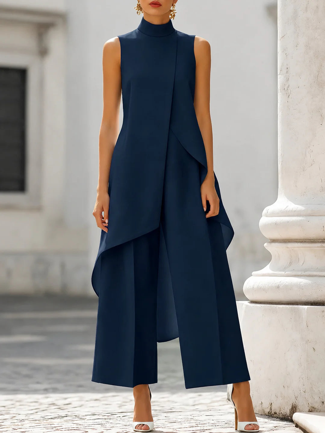 Lizzie | Women's Sleeveless High Neck Wide Leg Two Piece Set