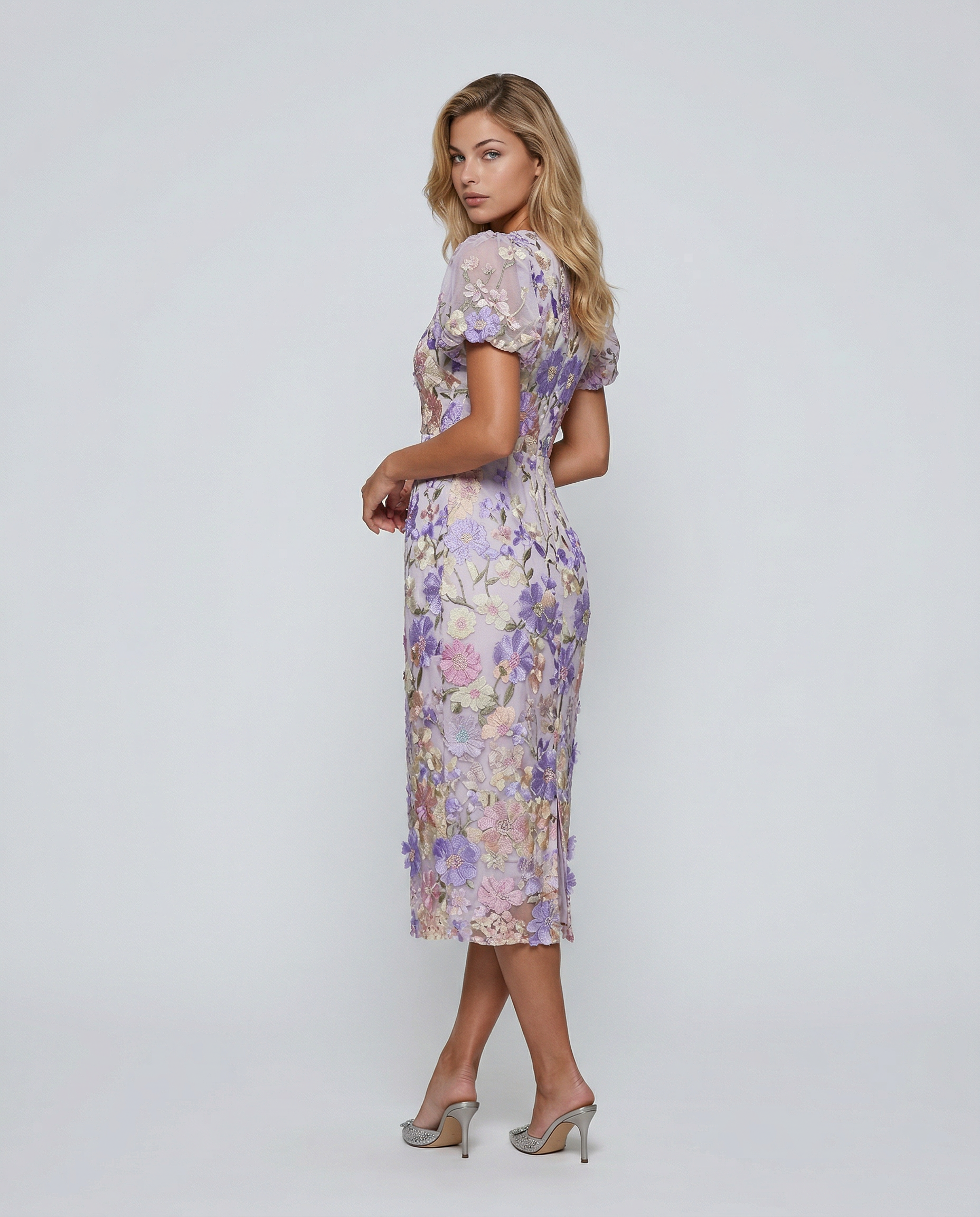 Lucinda | Women's V Neck Floral Wedding Guest Midi Dress