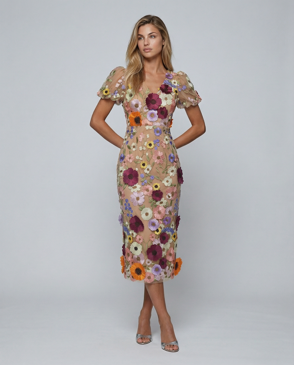Lucinda | Women's V Neck Floral Wedding Guest Midi Dress