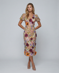 Lucinda | Women's V Neck Floral Wedding Guest Midi Dress