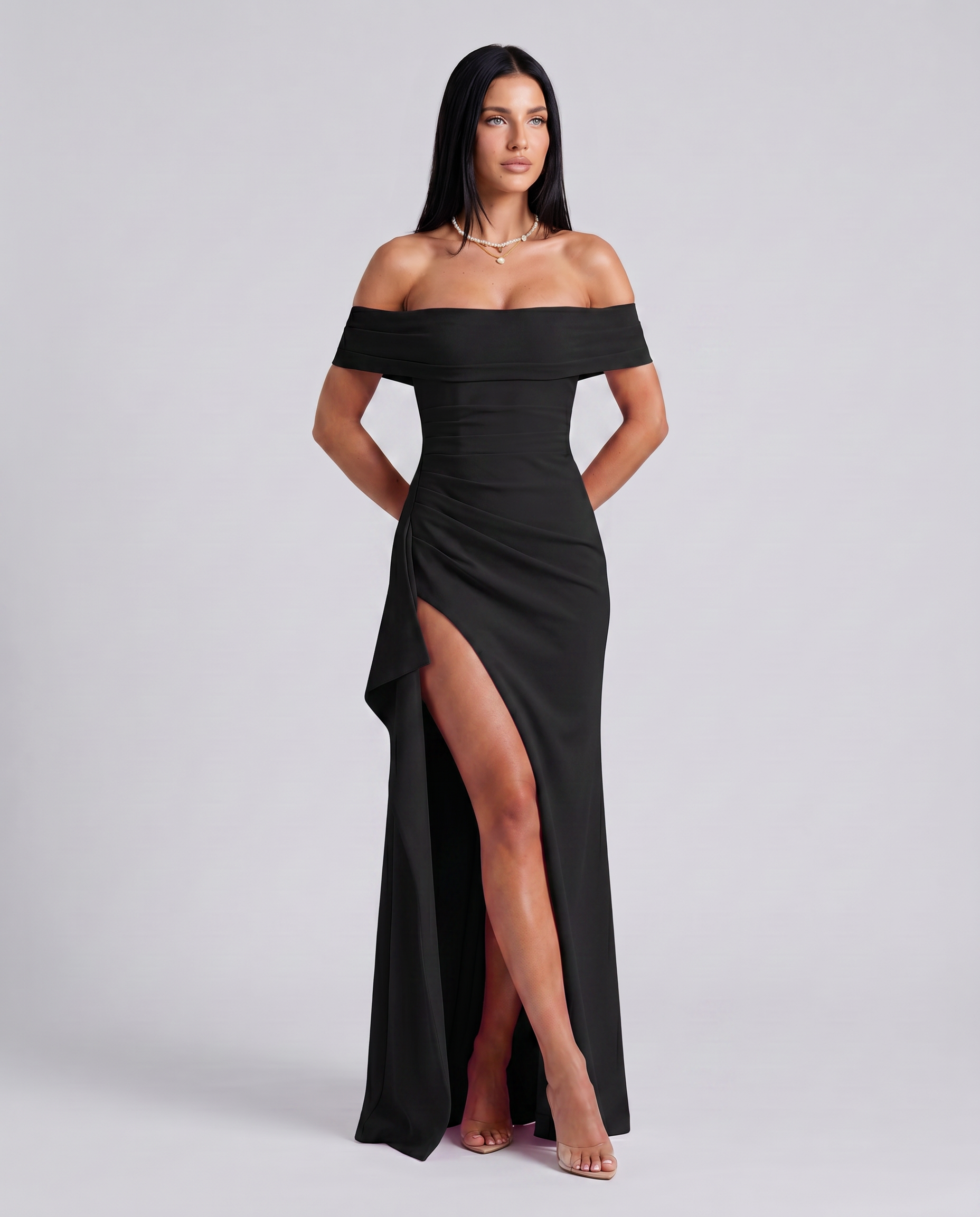 Lynne | Women's High Slit Bodycon Off Shoulder Maxi Dress