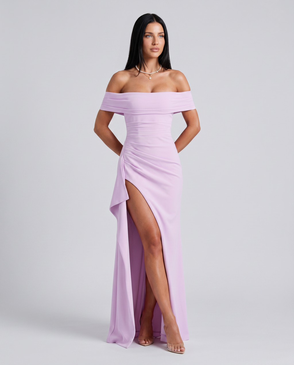 Lynne | Women's High Slit Bodycon Off Shoulder Maxi Dress