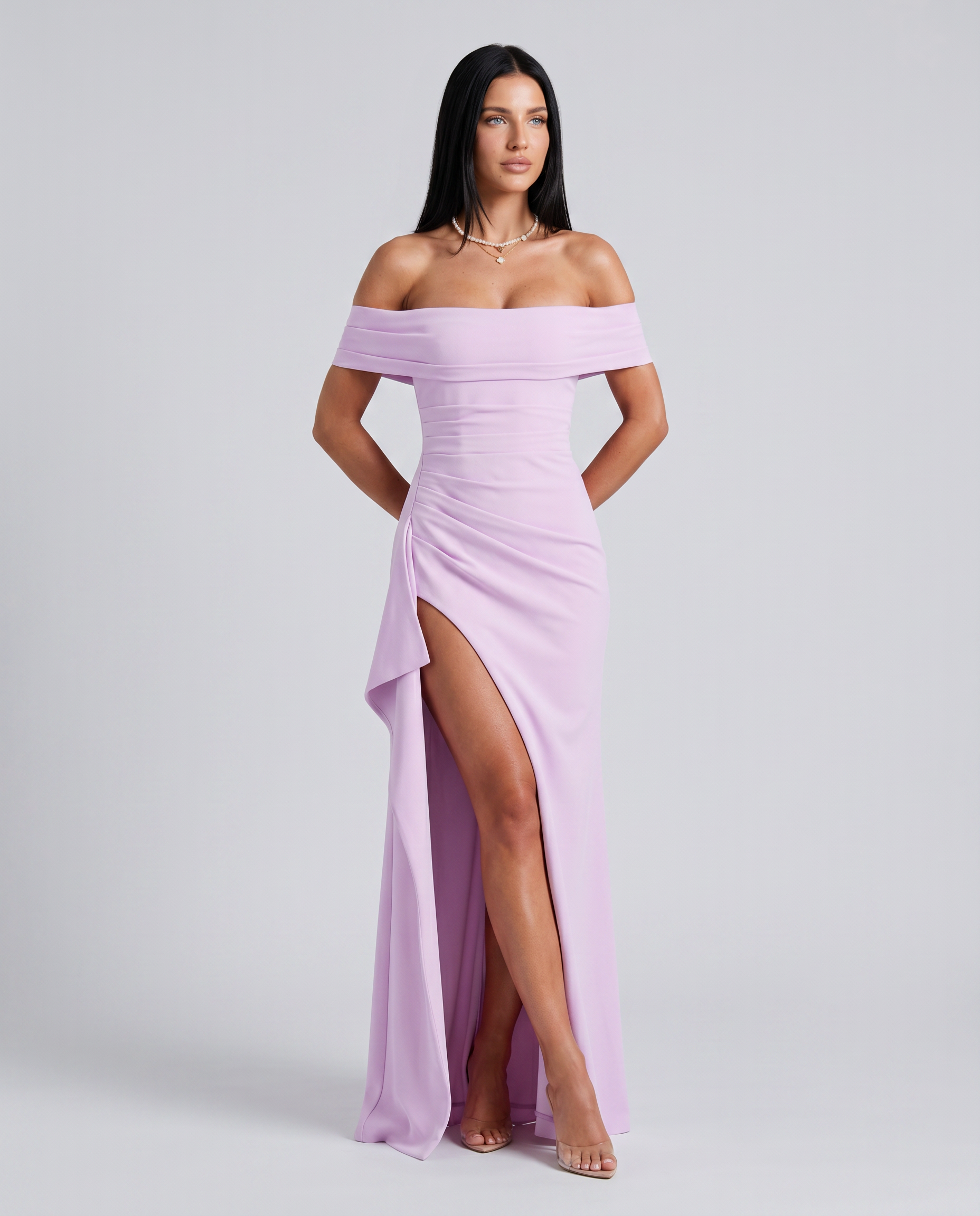 Lynne | Women's High Slit Bodycon Off Shoulder Maxi Dress