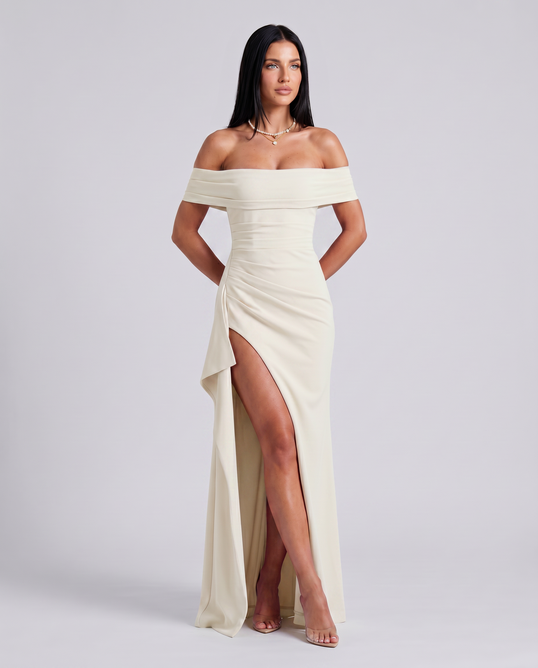 Lynne | Women's High Slit Bodycon Off Shoulder Maxi Dress