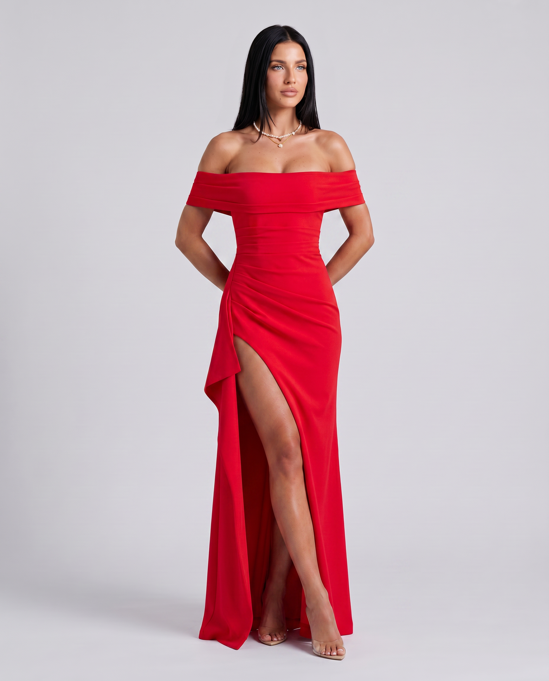 Lynne | Women's High Slit Bodycon Off Shoulder Maxi Dress