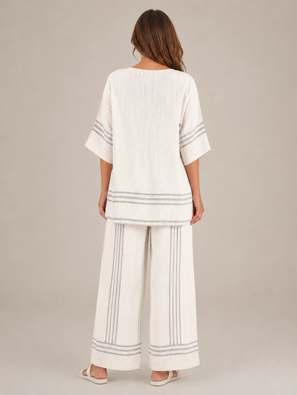 Macy | Women’s Striped Scoop Neck Wide Leg Two Piece Set