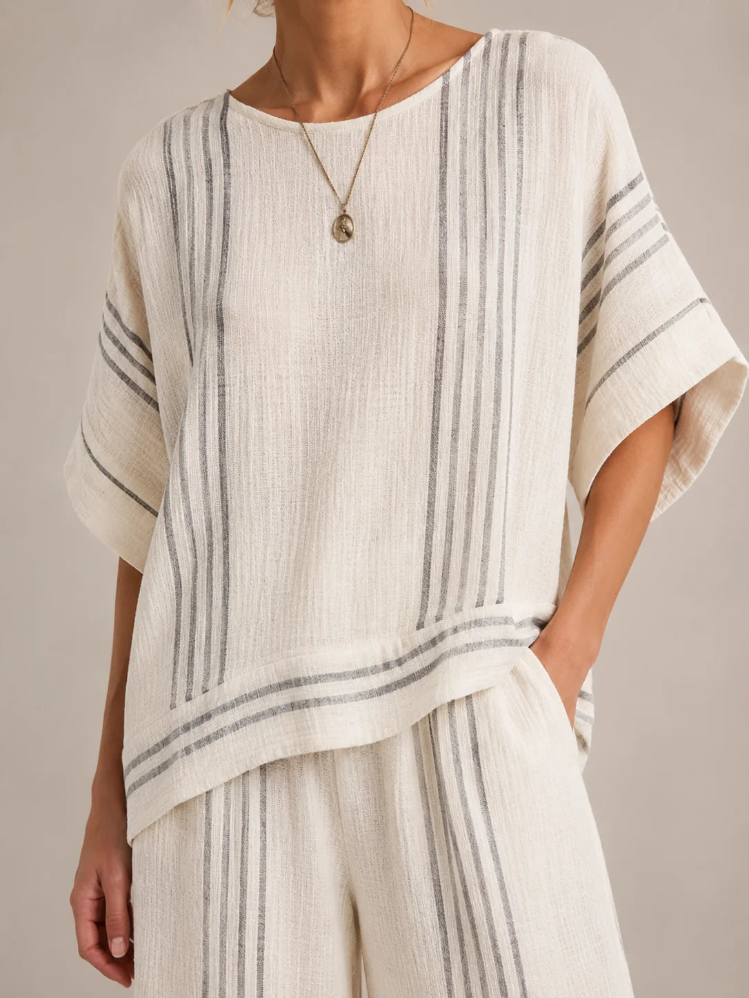 Macy | Women’s Striped Scoop Neck Wide Leg Two Piece Set
