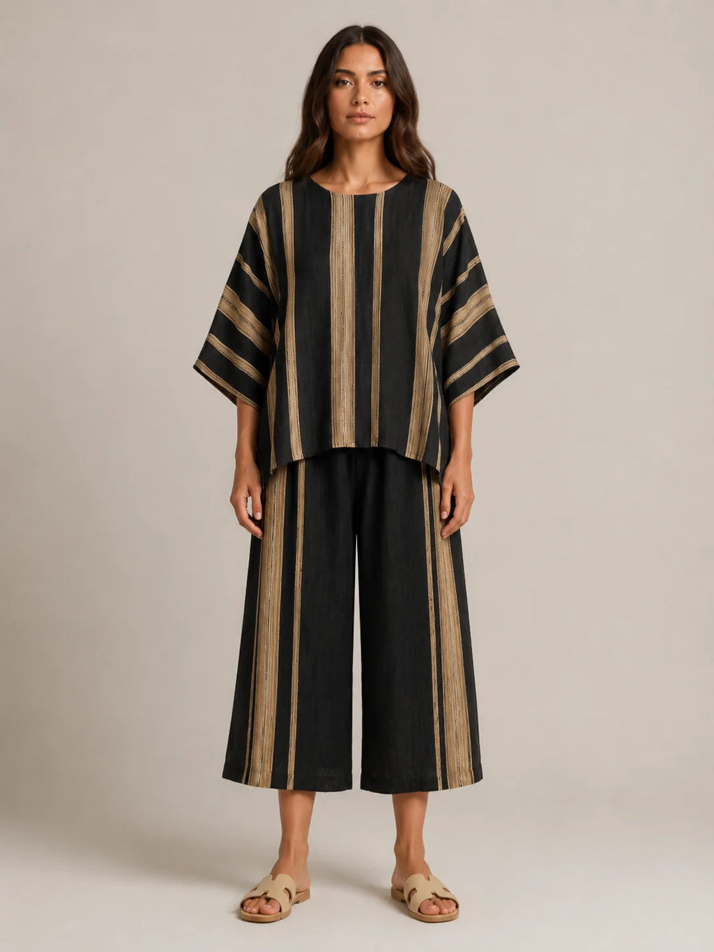 Macy | Women’s Striped Scoop Neck Wide Leg Two Piece Set