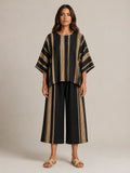 Macy | Women’s Striped Scoop Neck Wide Leg Two Piece Set