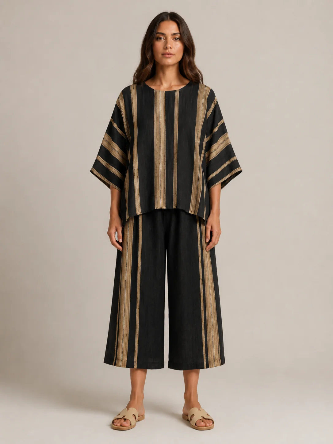 Macy | Women’s Striped Scoop Neck Wide Leg Two Piece Set