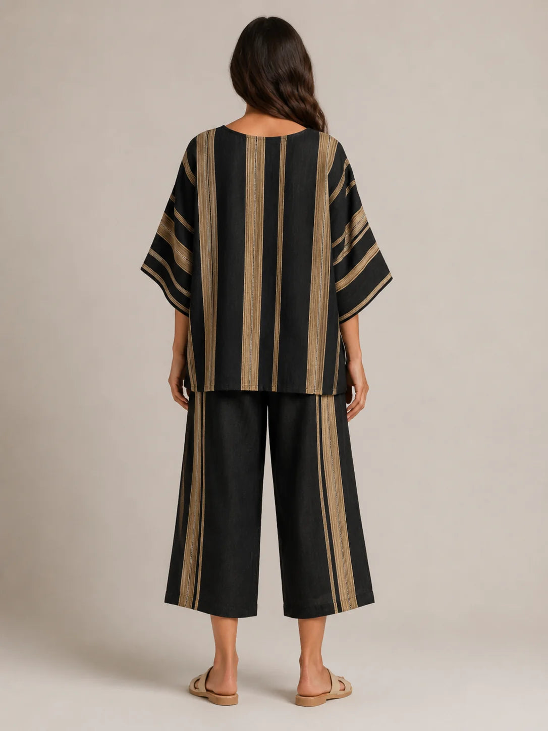 Macy | Women’s Striped Scoop Neck Wide Leg Two Piece Set