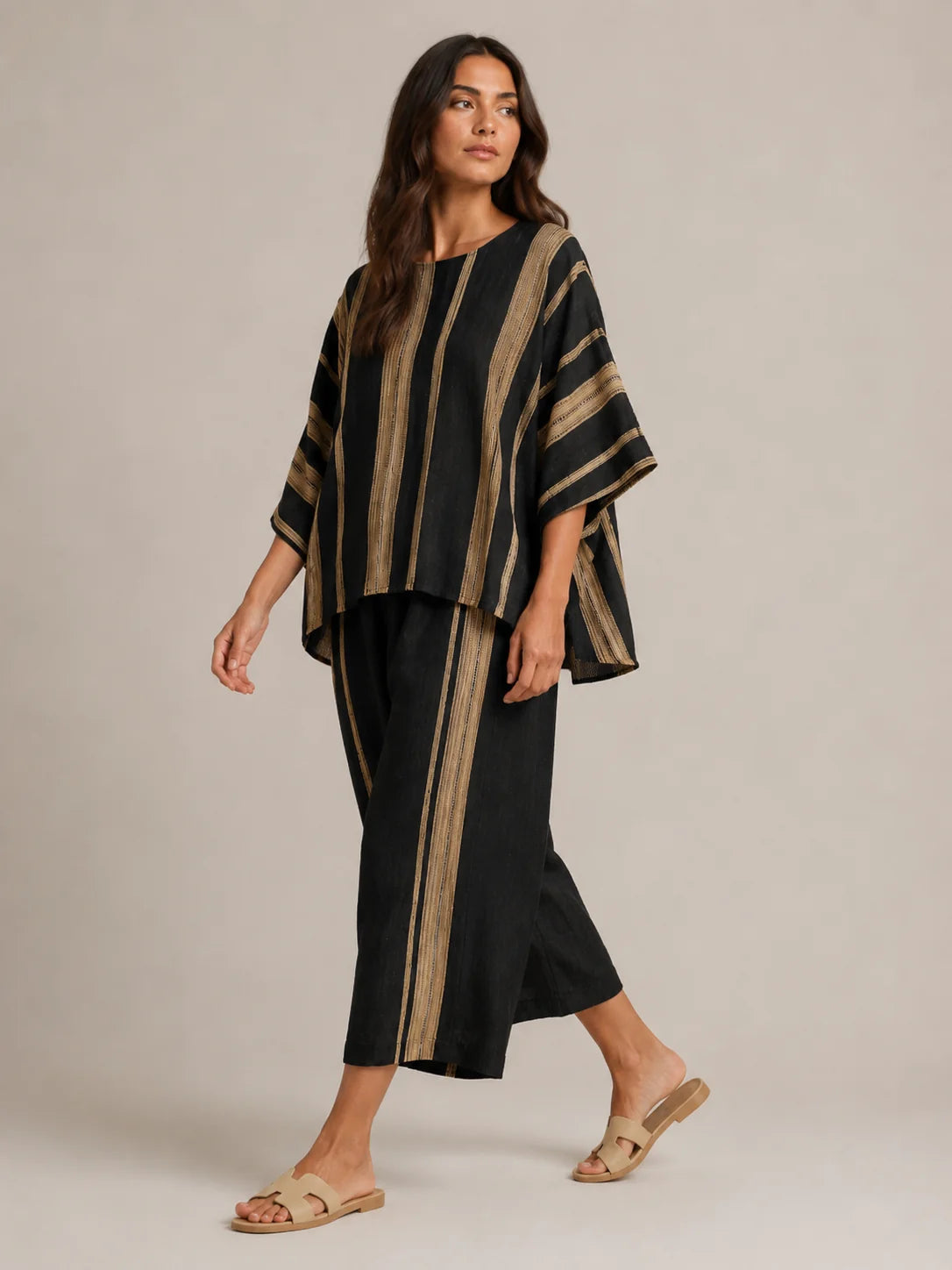 Macy | Women’s Striped Scoop Neck Wide Leg Two Piece Set