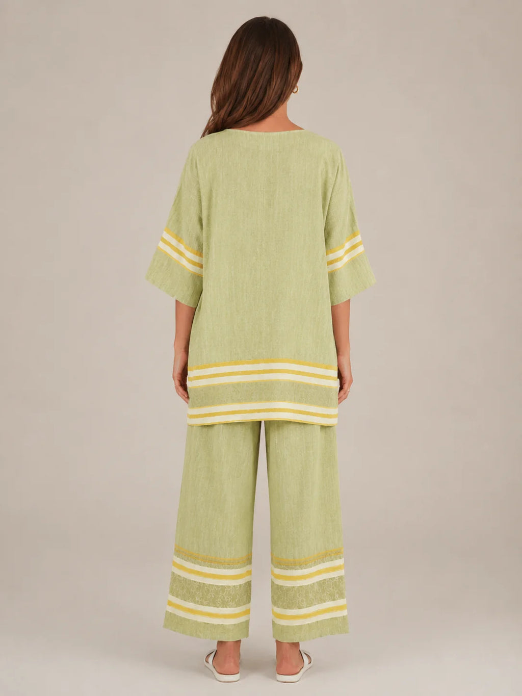 Macy | Women’s Striped Scoop Neck Wide Leg Two Piece Set