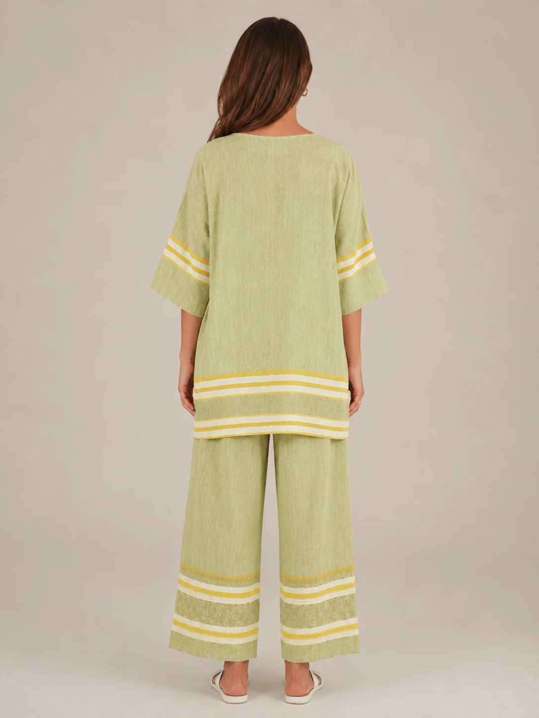 Macy | Women’s Striped Scoop Neck Wide Leg Two Piece Set