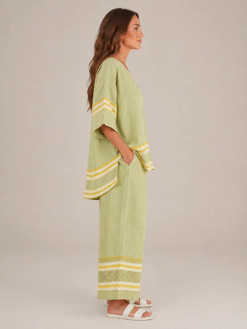 Macy | Women’s Striped Scoop Neck Wide Leg Two Piece Set