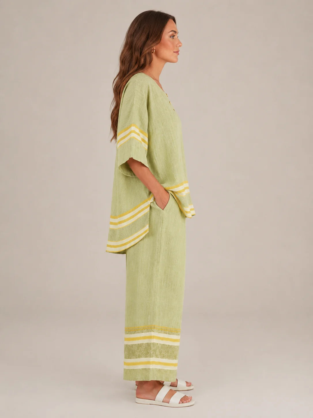 Macy | Women’s Striped Scoop Neck Wide Leg Two Piece Set