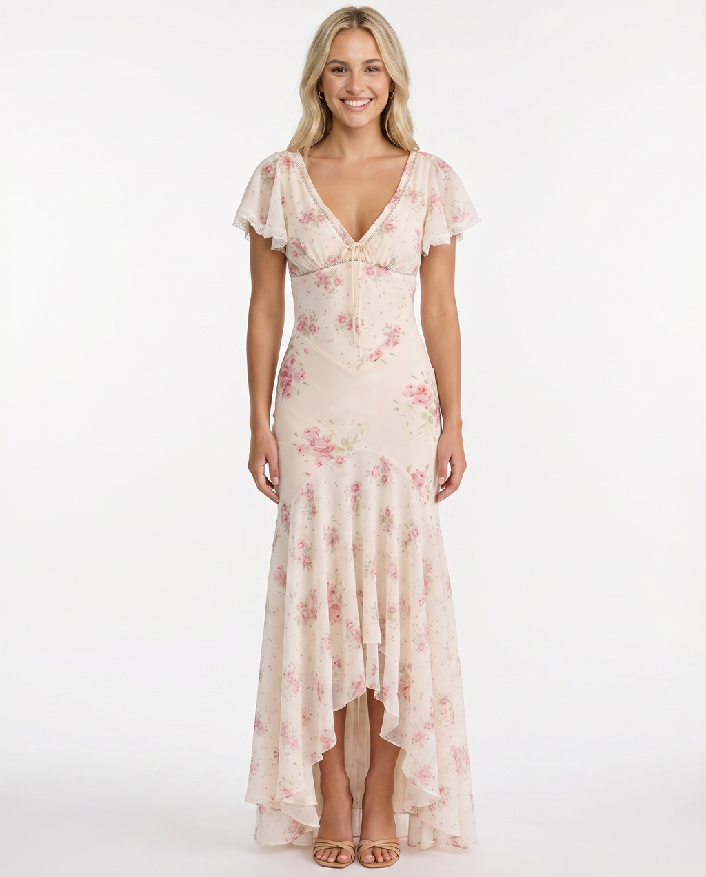 Madilyn | Women's Floral Print V Neck Asymmetrical Maxi Dress
